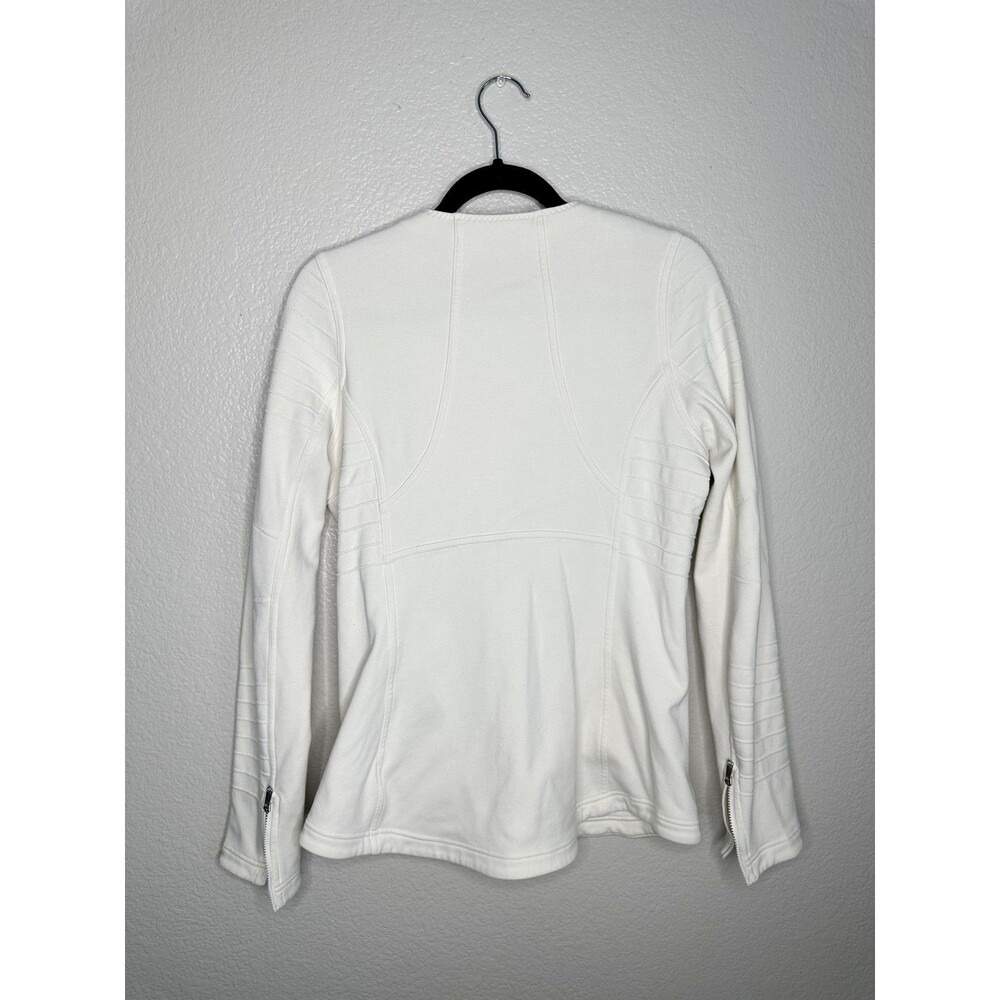 Athleta Moto Jacket Womens Medium Stretch White Asymmetrical Zip Pockets Fleece - Picture 6 of 6